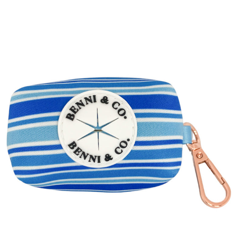 Ride the Waves neoprene potty bag holder with rose gold zipper and clip, featuring a stylish double-sided design.